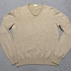 Burberry Cashmere Sweater Womens Medium Tan Knit V‎ Neck Italy Luxury Read